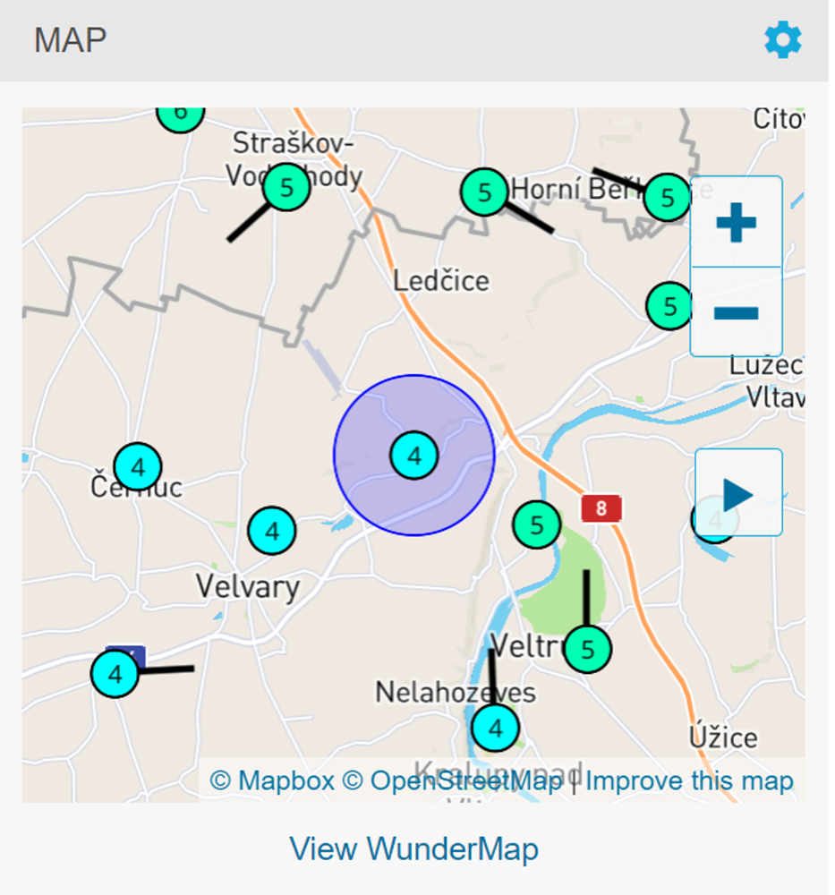 Mapa teplot v okolí